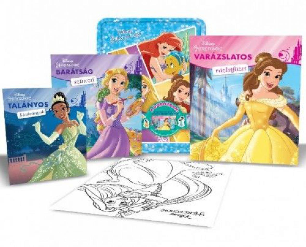 Disney Hercegnők fémdoboz (benne: 2 foglalkoztató, 1 színező, 4 filctoll, matricák és egy poszter)