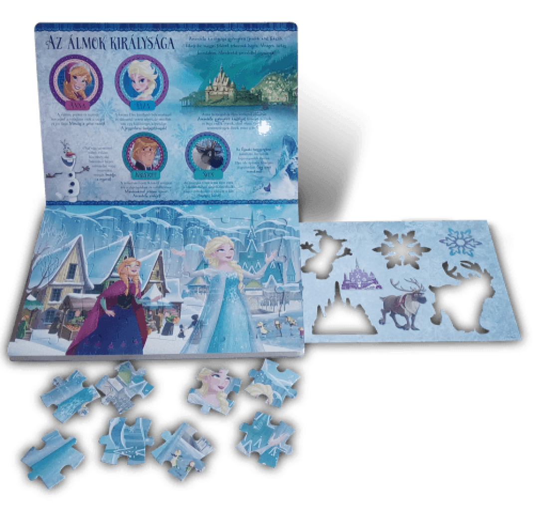Jégvarázs: Anna és Elza varázslatos világa (négy kirakós játékkal és egy nagy rajzsablonnal)